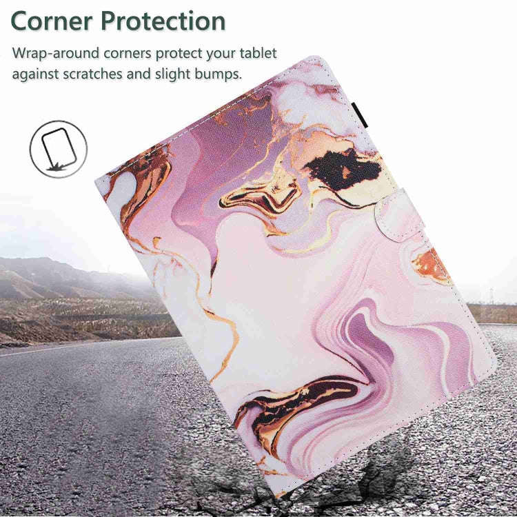 For Huawei MatePad T 10s / T 10 Marble Pattern Stitching Leather Tablet Case(Gold Pink)