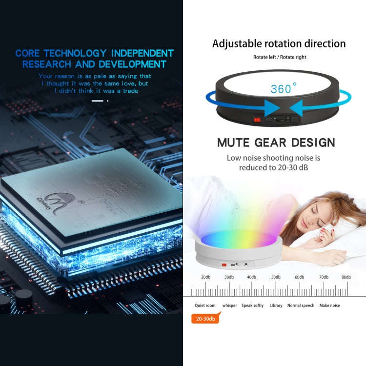 22cm Colorful LED Light Electric Rotating Display Stand Turntable, Style:Battery Charging(White)
