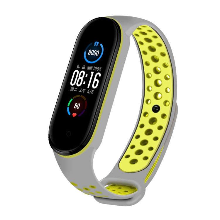 For Xiaomi Mi Band 5 Two-tone Silicone Breathable Watch Band(Grey Lime)