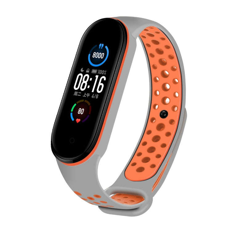 For Xiaomi Mi Band 5 Two-tone Silicone Breathable Watch Band(Gray Orange)