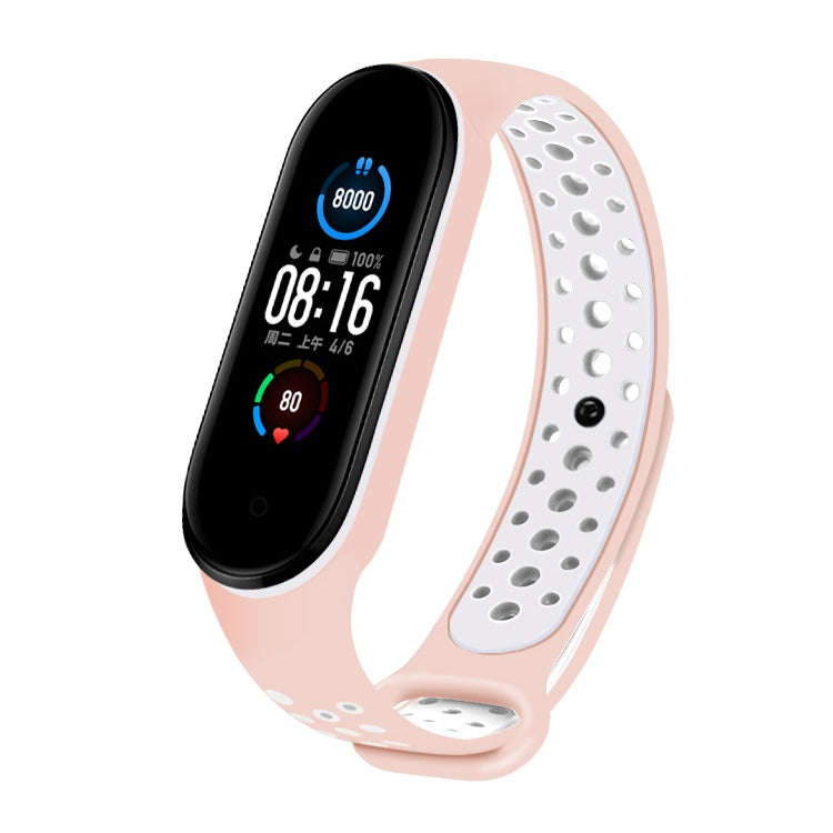 For Xiaomi Mi Band 5 Two-tone Silicone Breathable Watch Band(Meat Powder White)