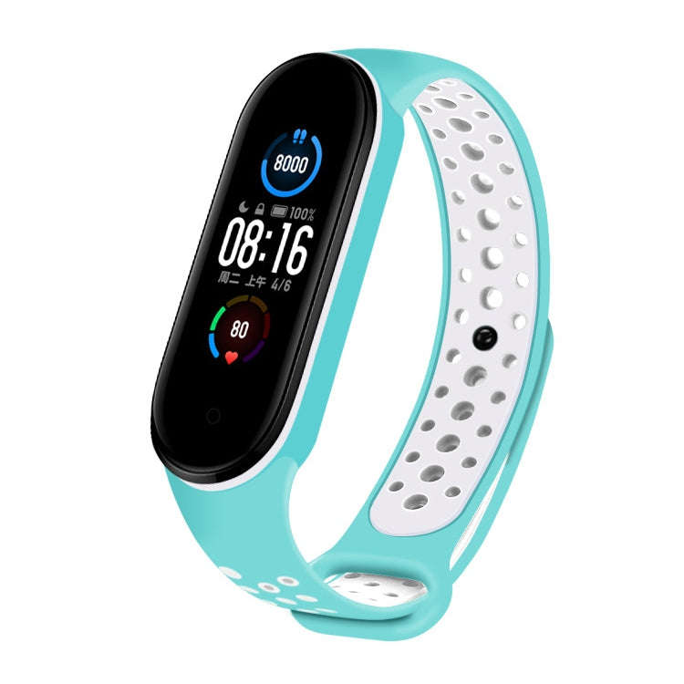 For Xiaomi Mi Band 5 Two-tone Silicone Breathable Watch Band(Teal White)