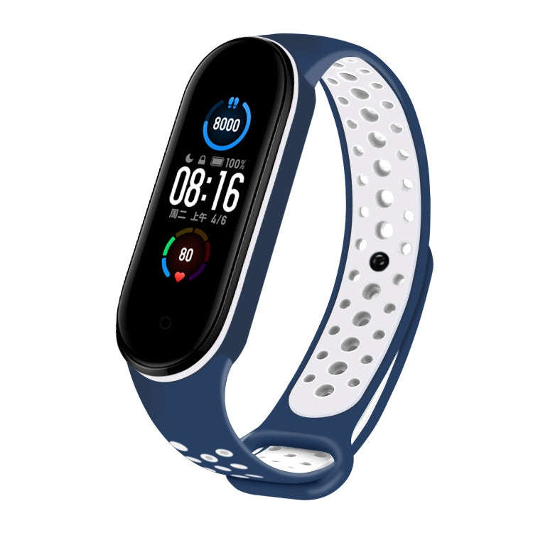 For Xiaomi Mi Band 5 Two-tone Silicone Breathable Watch Band(Midnight Blue White)