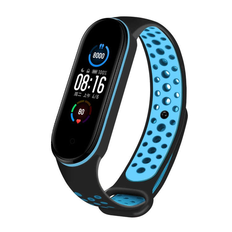 For Xiaomi Mi Band 5 Two-tone Silicone Breathable Watch Band(Black Blue)