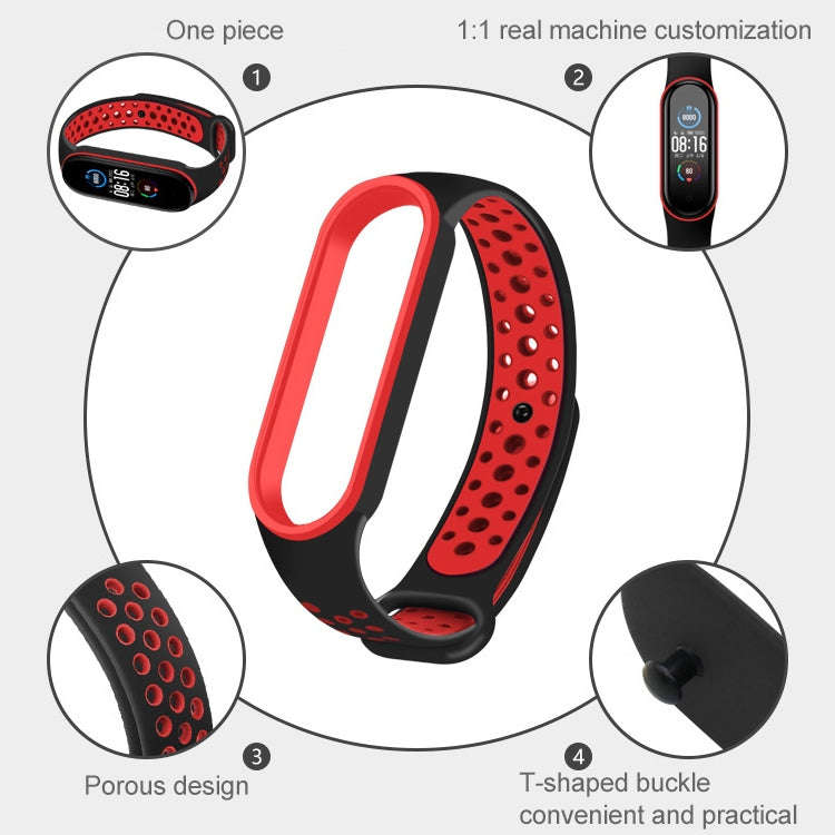 For Xiaomi Mi Band 5 Two-tone Silicone Breathable Watch Band(Black Blue)