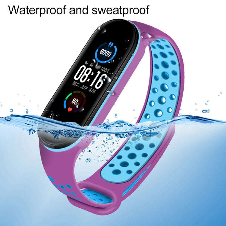 For Xiaomi Mi Band 5 Two-tone Silicone Breathable Watch Band(Black Blue)