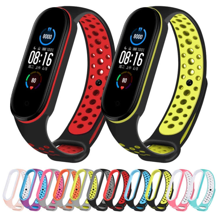For Xiaomi Mi Band 5 Two-tone Silicone Breathable Watch Band(Black Blue)