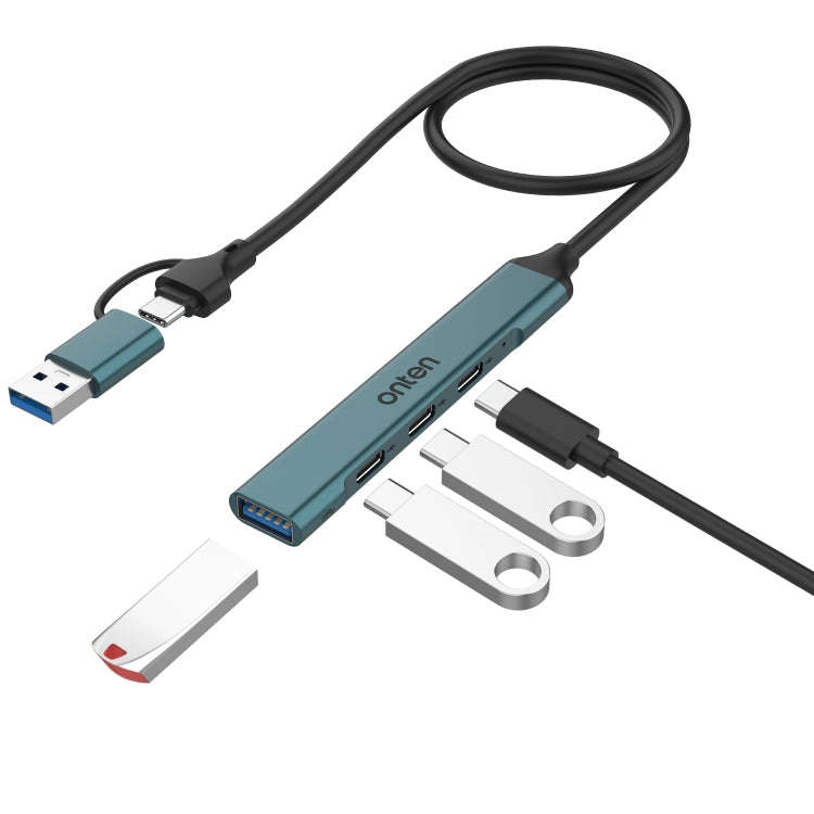 Onten UCA9703 4 in 2 USB 3.0 + Type-C to 3 Type-C + USB HUB Docking Station (Pine Needle Green)
