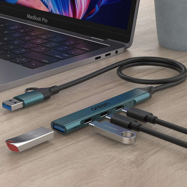 Onten UCA9703 4 in 2 USB 3.0 + Type-C to 3 Type-C + USB HUB Docking Station (Pine Needle Green)
