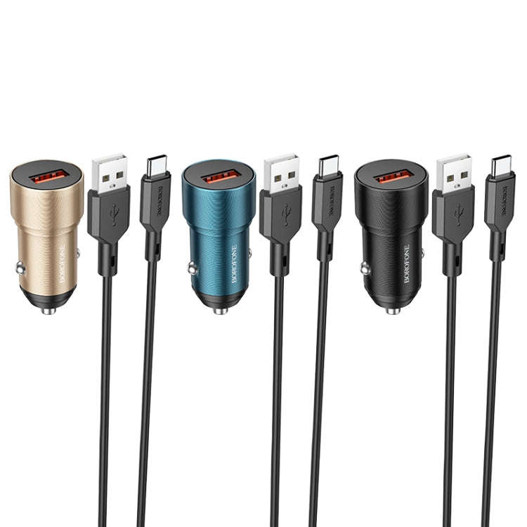 BOROFONE BZ19A Wisdom QC3.0 USB Port Fast Charging Car Charger with USB to Type-C Cable(Blue)