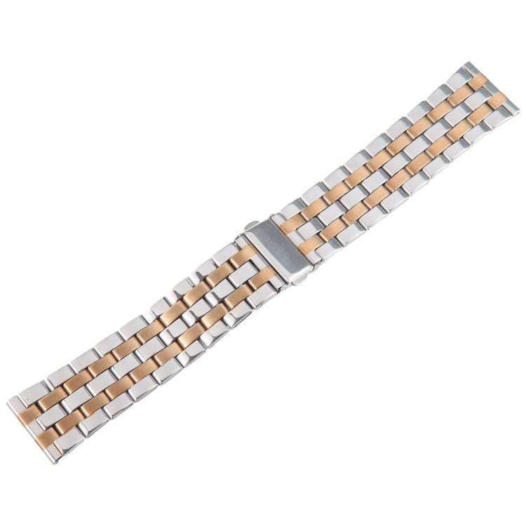 22mm Universal Five Beads Stainless Steel Watch Band(Silver Rose Gold)