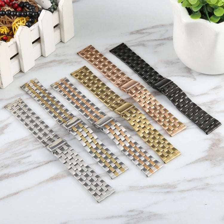 22mm Universal Five Beads Stainless Steel Watch Band(Silver Gold)