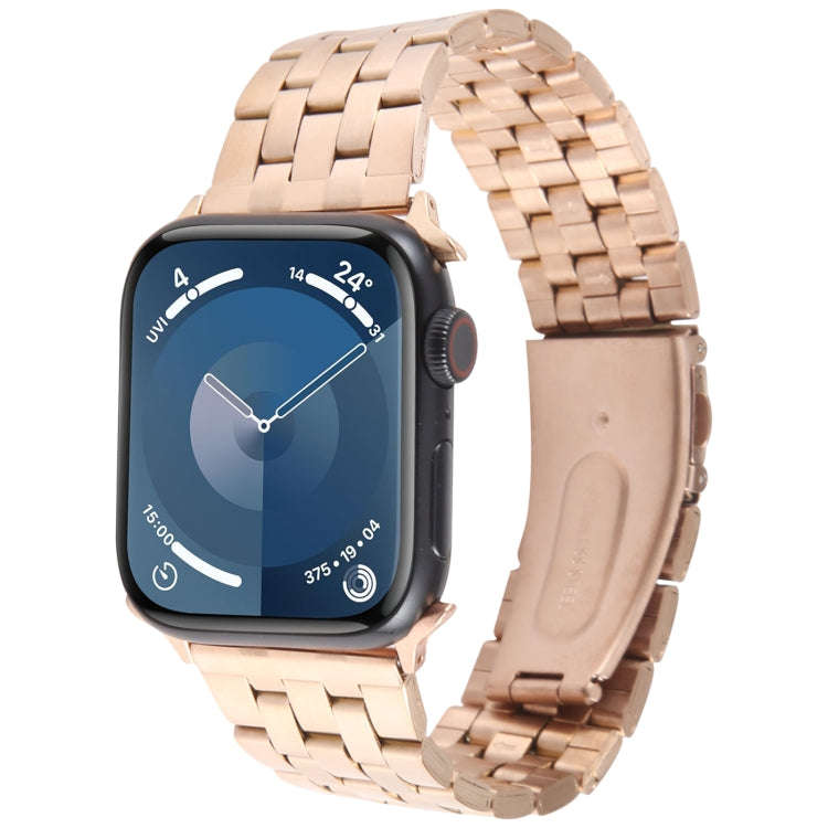 For Apple Watch Ultra 49mm 22mm Ultra-thin Five Beads Stainless Steel Watch Band(Rose Gold)