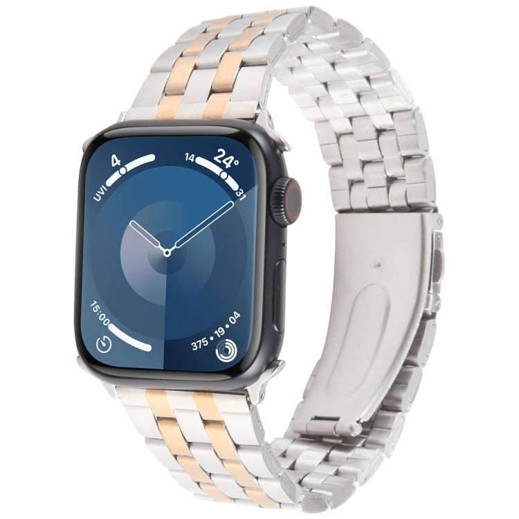 For Apple Watch Series 4 44mm 22mm Ultra-thin Five Beads Stainless Steel Watch Band(Silver Rose G...