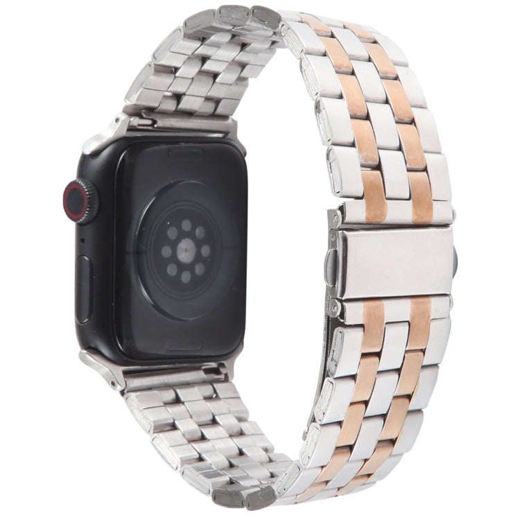 For Apple Watch Series 4 44mm 22mm Ultra-thin Five Beads Stainless Steel Watch Band(Silver Rose G...