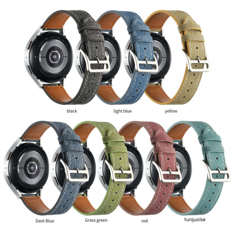20mm Universal Denim Leather Buckle Watch Band(Yellow)