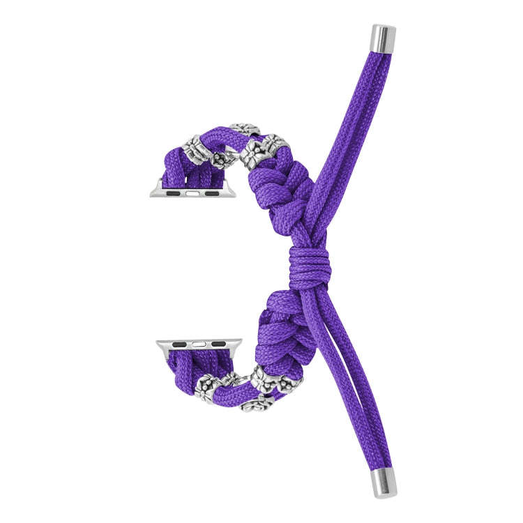 For Apple Watch Series 9 41mm Chrysanthemum Beads Paracord Braided Watch Band(Purple)