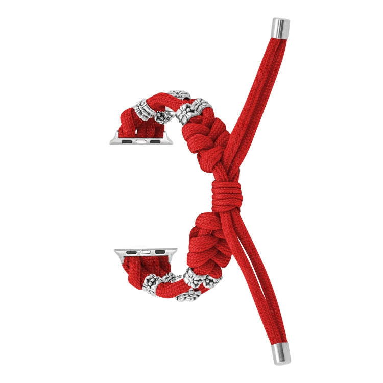 For Apple Watch SE 2022 40mm Chrysanthemum Beads Paracord Braided Watch Band(Red)