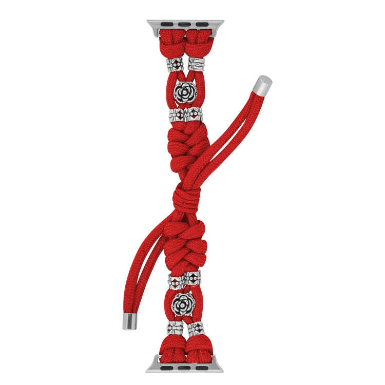 For Apple Watch SE 2022 40mm Chrysanthemum Beads Paracord Braided Watch Band(Red)