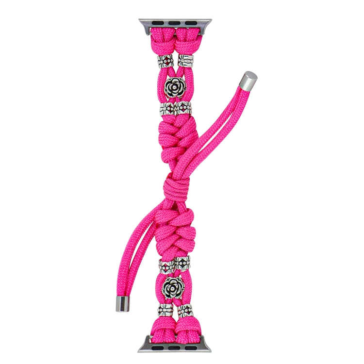 For Apple Watch Series 6 44mm Chrysanthemum Beads Paracord Braided Watch Band(Rose Red)