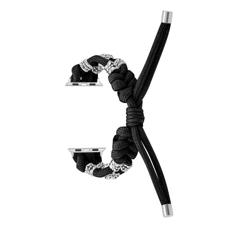For Apple Watch Series 5 40mm Chrysanthemum Beads Paracord Braided Watch Band(Black)