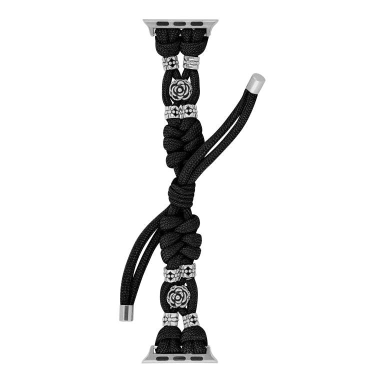For Apple Watch Series 5 40mm Chrysanthemum Beads Paracord Braided Watch Band(Black)