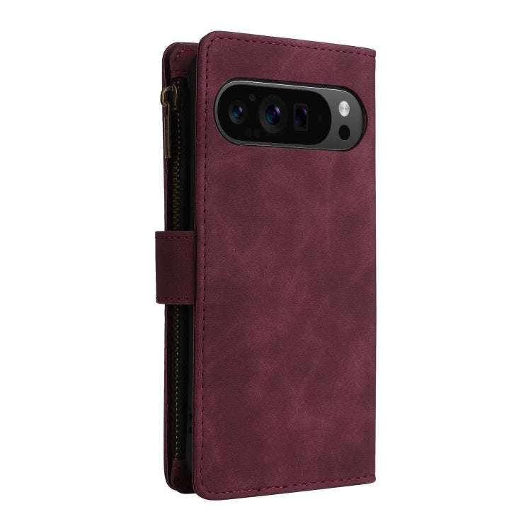 For Google Pixel 9 Pro Multifunctional Multi-Card Wallet Phone Leather Case(Wine Red)