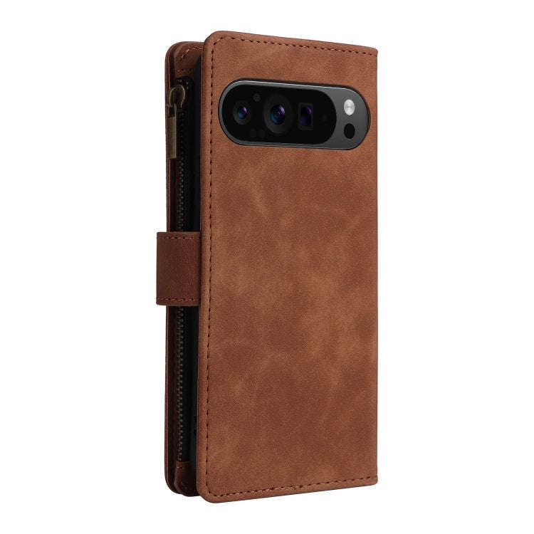 For Google Pixel 9 Pro Multifunctional Multi-Card Wallet Phone Leather Case(Brown)