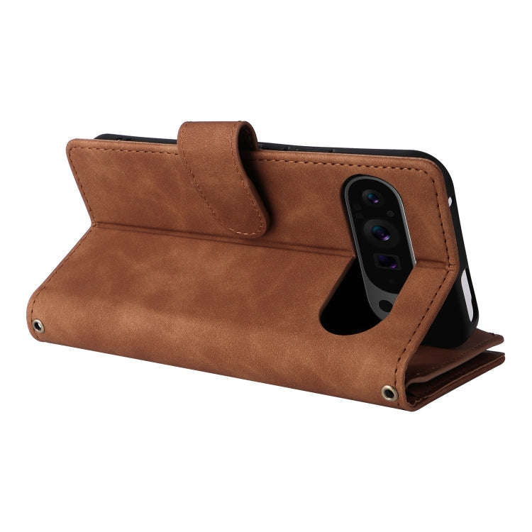 For Google Pixel 9 Pro Multifunctional Multi-Card Wallet Phone Leather Case(Brown)