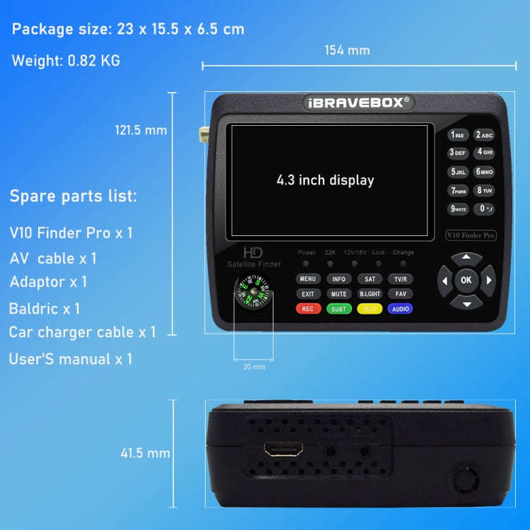 iBRAVEBOX V10 Finder Max 4.3 inch Display Digital Satellite Meter Signal Finder, Support DVB-S/S2...