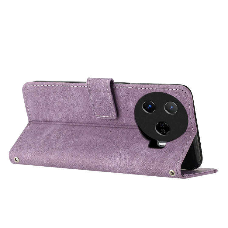 For Tecno Camon 30 Pro 5G Skin Feel Stripe Pattern Leather Phone Case with Long Lanyard(Purple)
