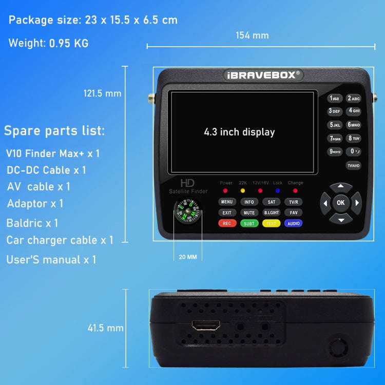iBRAVEBOX V10 Finder Max+ 4.3 inch Display Digital Satellite Meter Signal Finder, Support DVB-S/S...