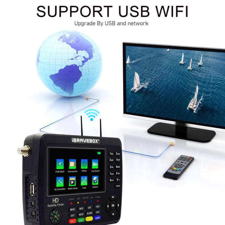iBRAVEBOX V10 Finder Max+ 4.3 inch Display Digital Satellite Meter Signal Finder, Support DVB-S/S...