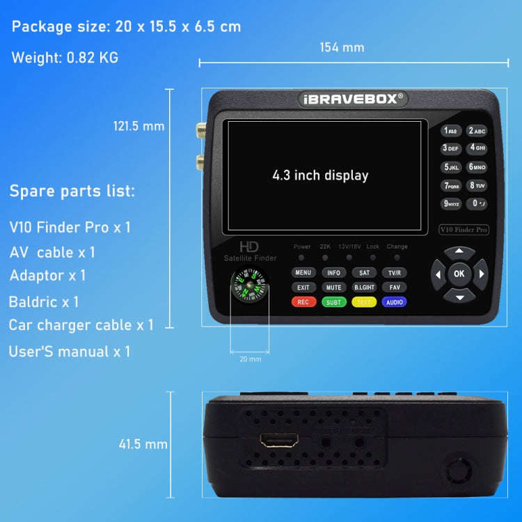 iBRAVEBOX V10 Finder Pro 4.3 inch Display Digital Satellite Meter Signal Finder, Support DVB-S/S2...