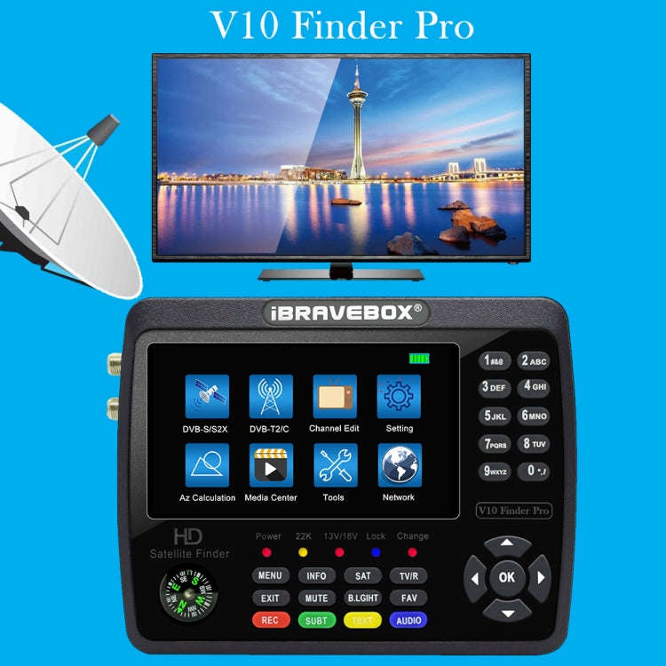 iBRAVEBOX V10 Finder Pro 4.3 inch Display Digital Satellite Meter Signal Finder, Support DVB-S/S2...