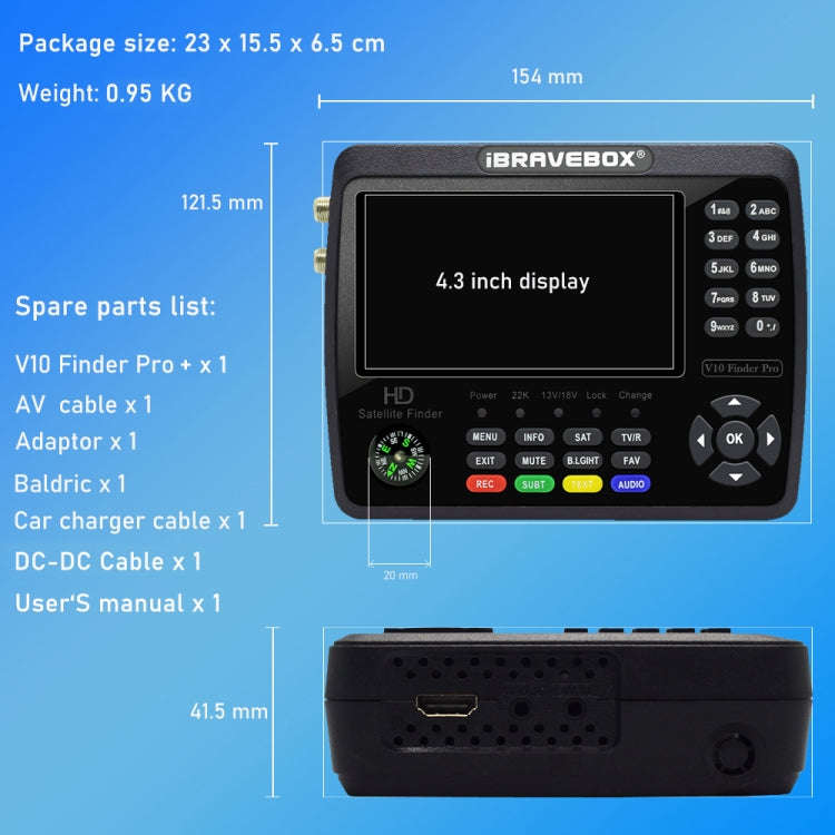 iBRAVEBOX V10 Finder Pro+ 4.3 inch Display Digital Satellite Meter Signal Finder, Support DVB-S/S...