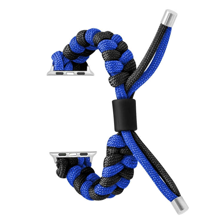 For Apple Watch Series 9 41mm Paracord Fishtail Braided Silicone Bead Watch Band(Black Blue)