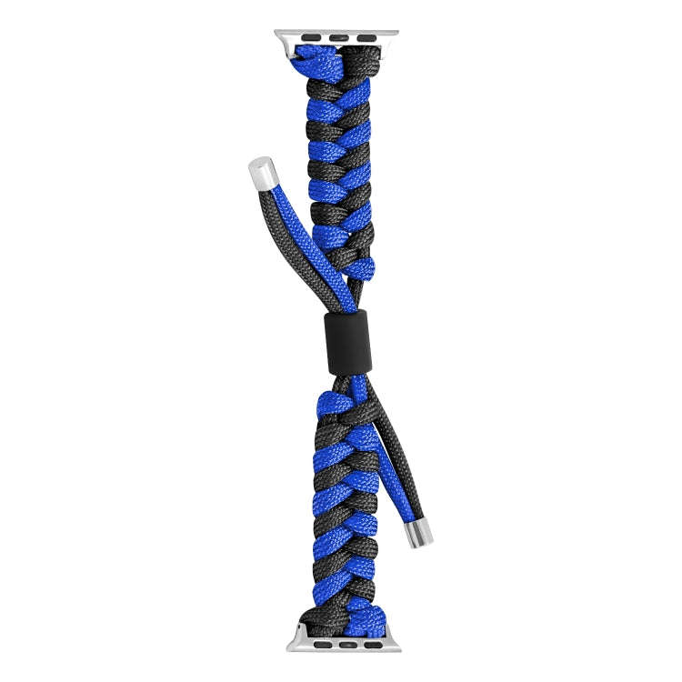 For Apple Watch Series 9 41mm Paracord Fishtail Braided Silicone Bead Watch Band(Black Blue)