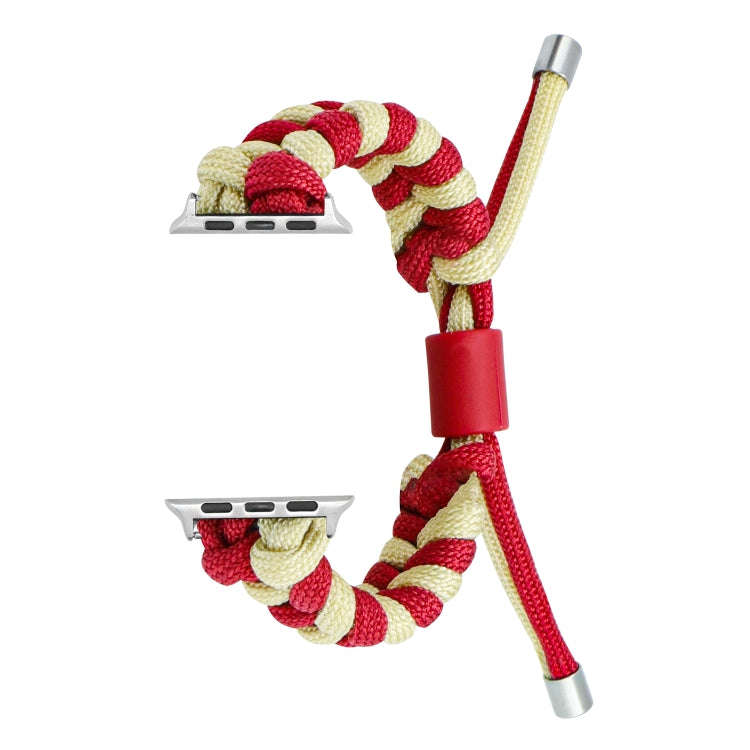 For Apple Watch Series 9 41mm Paracord Fishtail Braided Silicone Bead Watch Band(Red Light Yellow)