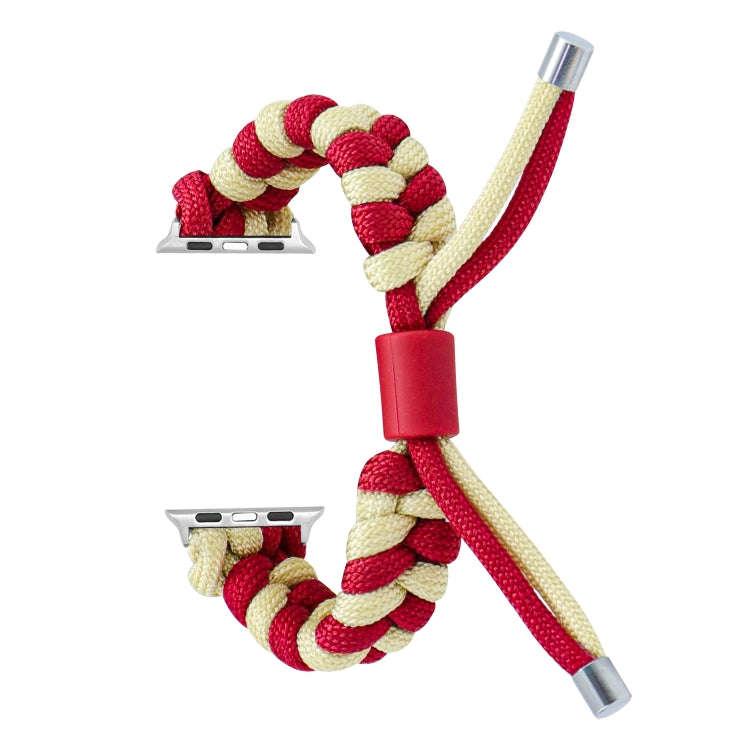 For Apple Watch Series 9 41mm Paracord Fishtail Braided Silicone Bead Watch Band(Red Light Yellow)
