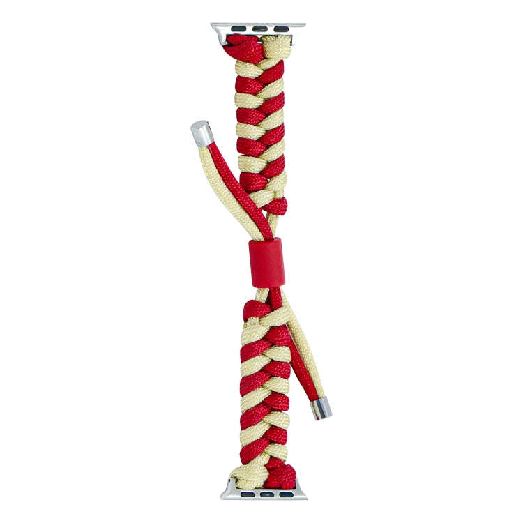 For Apple Watch Series 9 41mm Paracord Fishtail Braided Silicone Bead Watch Band(Red Light Yellow)