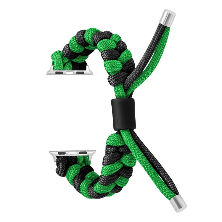 For Apple Watch Ultra 49mm Paracord Fishtail Braided Silicone Bead Watch Band(Black Green)