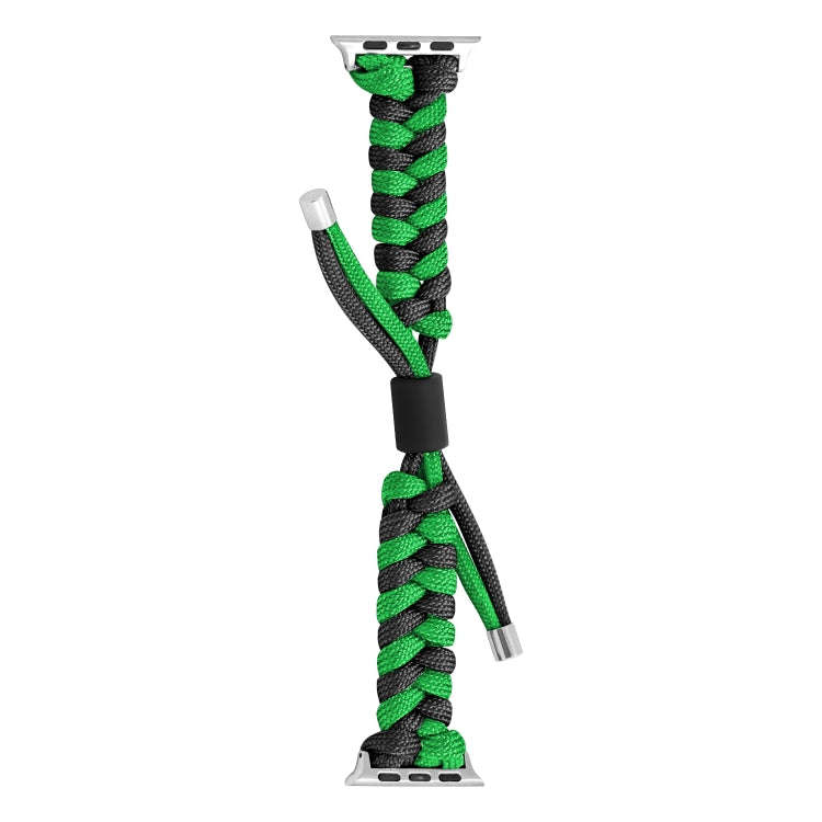 For Apple Watch Ultra 49mm Paracord Fishtail Braided Silicone Bead Watch Band(Black Green)