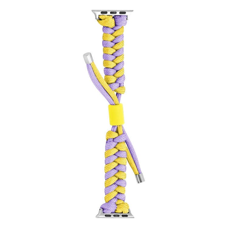 For Apple Watch SE 2022 40mm Paracord Fishtail Braided Silicone Bead Watch Band(Purple Yellow)