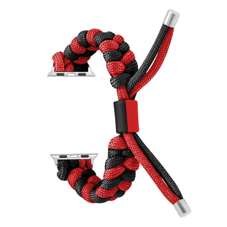 For Apple Watch SE 40mm Paracord Fishtail Braided Silicone Bead Watch Band(Black Red)