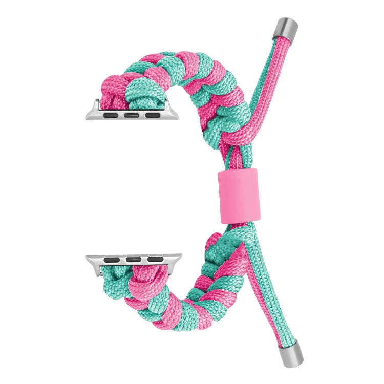 For Apple Watch Series 6 40mm Paracord Fishtail Braided Silicone Bead Watch Band(Rose Red Green)