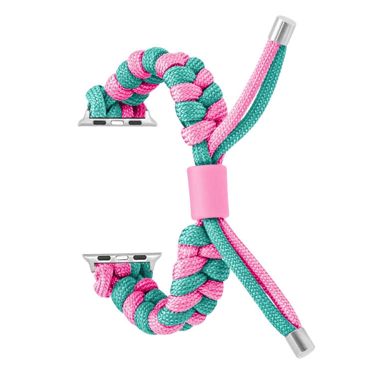 For Apple Watch Series 6 40mm Paracord Fishtail Braided Silicone Bead Watch Band(Rose Red Green)