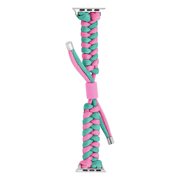 For Apple Watch Series 6 40mm Paracord Fishtail Braided Silicone Bead Watch Band(Rose Red Green)