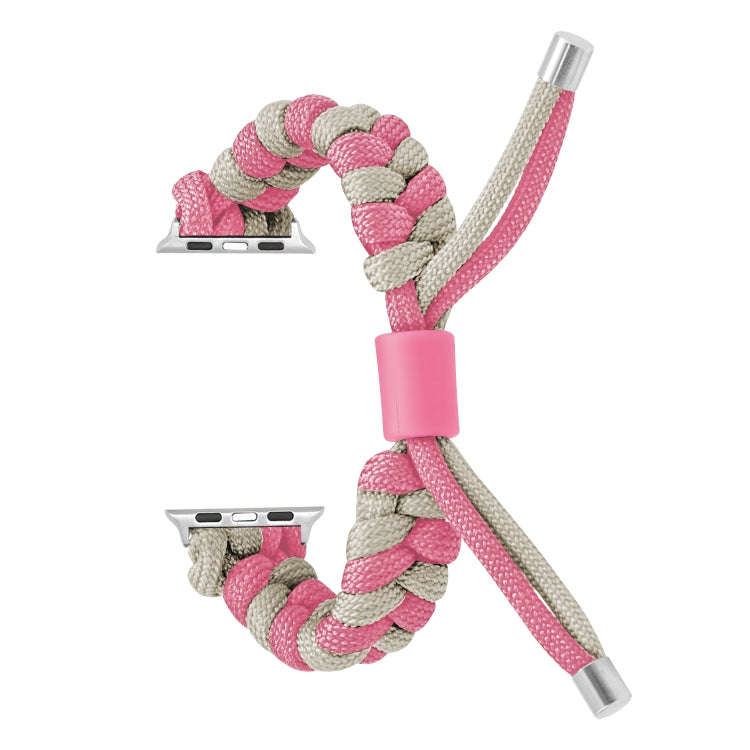 For Apple Watch Series 4 44mm Paracord Fishtail Braided Silicone Bead Watch Band(Pink Grey)