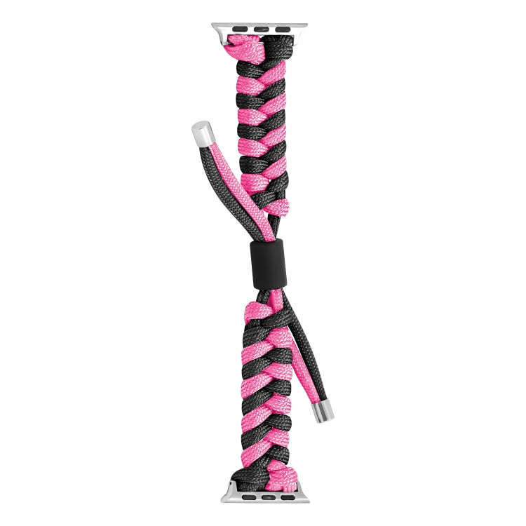 For Apple Watch Series 3 38mm Paracord Fishtail Braided Silicone Bead Watch Band(Black Rose Red)